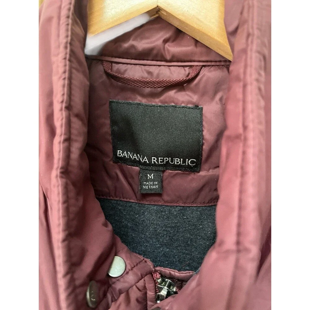 Banana Republic Puffer Vest Mens Med Burgundy Quilted Gorpcore Lined Outdoor